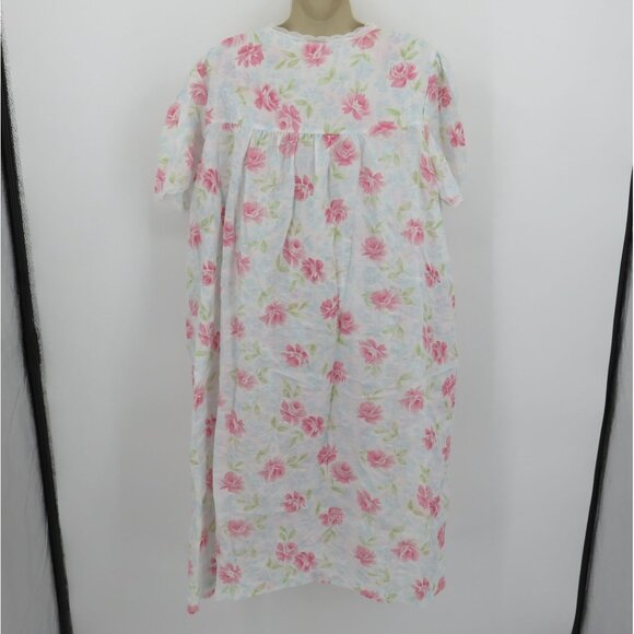 VTG Carriage Court Women XL Sleep Dress Short Sleeve Coverup Robe Pink Flowers - Picture 8 of 16